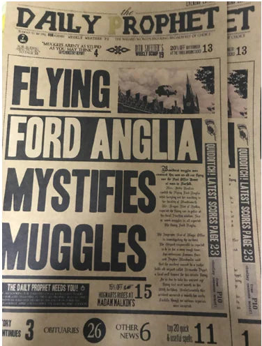 Harry Potter Daily Prophet Flying Car Vintage Poster