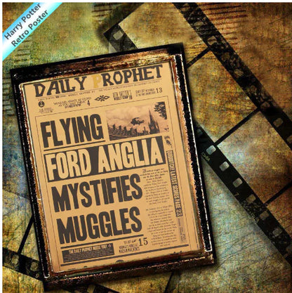 Harry Potter Daily Prophet Flying Car Vintage Poster