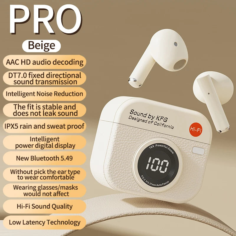 RetroCam TWS Earbuds – Vintage Camera-Inspired Wireless Earphones with LED Display & 36H Playtime