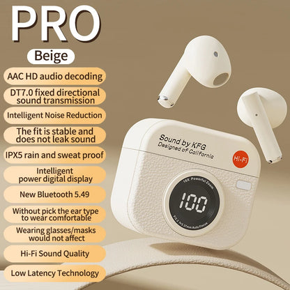 RetroCam TWS Earbuds – Vintage Camera-Inspired Wireless Earphones with LED Display & 36H Playtime