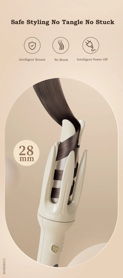 Automatic Rotating Hair Curler – 28mm Ceramic Curling Wand with Negative Ions