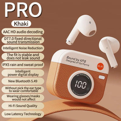 RetroCam TWS Earbuds – Vintage Camera-Inspired Wireless Earphones with LED Display & 36H Playtime