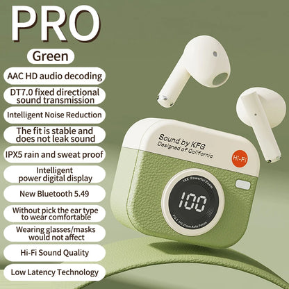 RetroCam TWS Earbuds – Vintage Camera-Inspired Wireless Earphones with LED Display & 36H Playtime