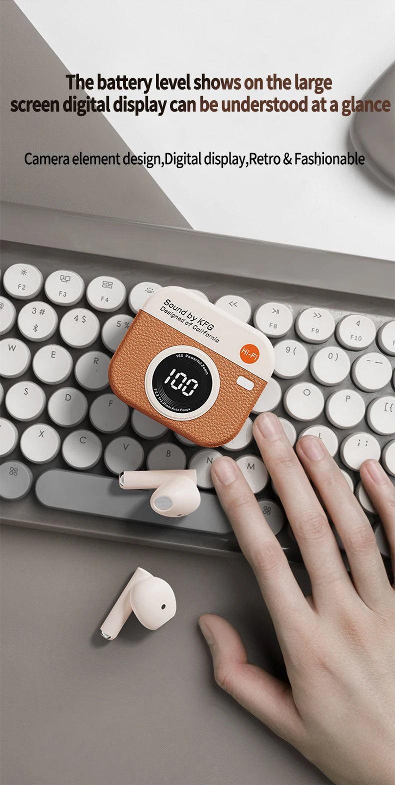 RetroCam TWS Earbuds – Vintage Camera-Inspired Wireless Earphones with LED Display & 36H Playtime