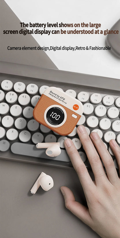 RetroCam TWS Earbuds – Vintage Camera-Inspired Wireless Earphones with LED Display & 36H Playtime