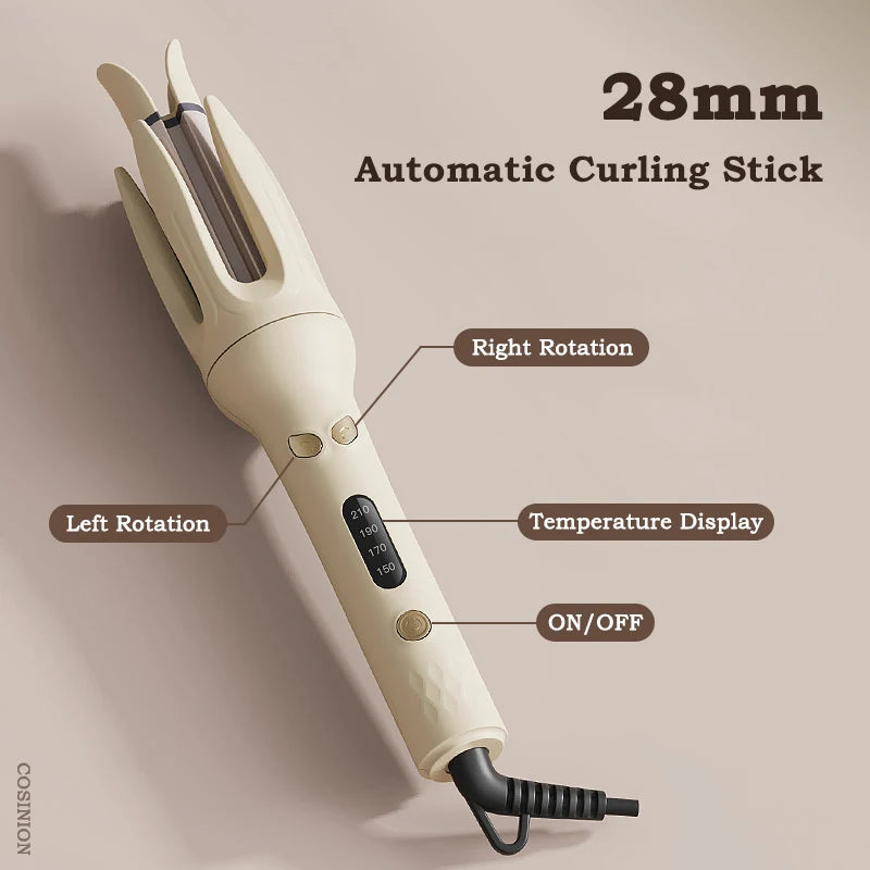 Automatic Rotating Hair Curler – 28mm Ceramic Curling Wand with Negative Ions
