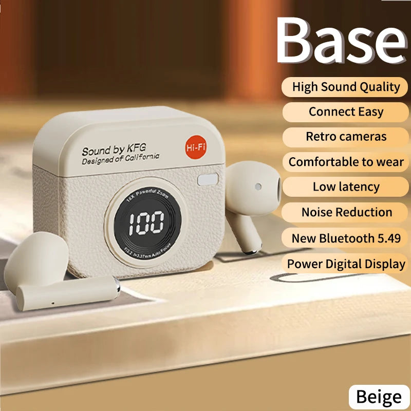 RetroCam TWS Earbuds – Vintage Camera-Inspired Wireless Earphones with LED Display & 36H Playtime