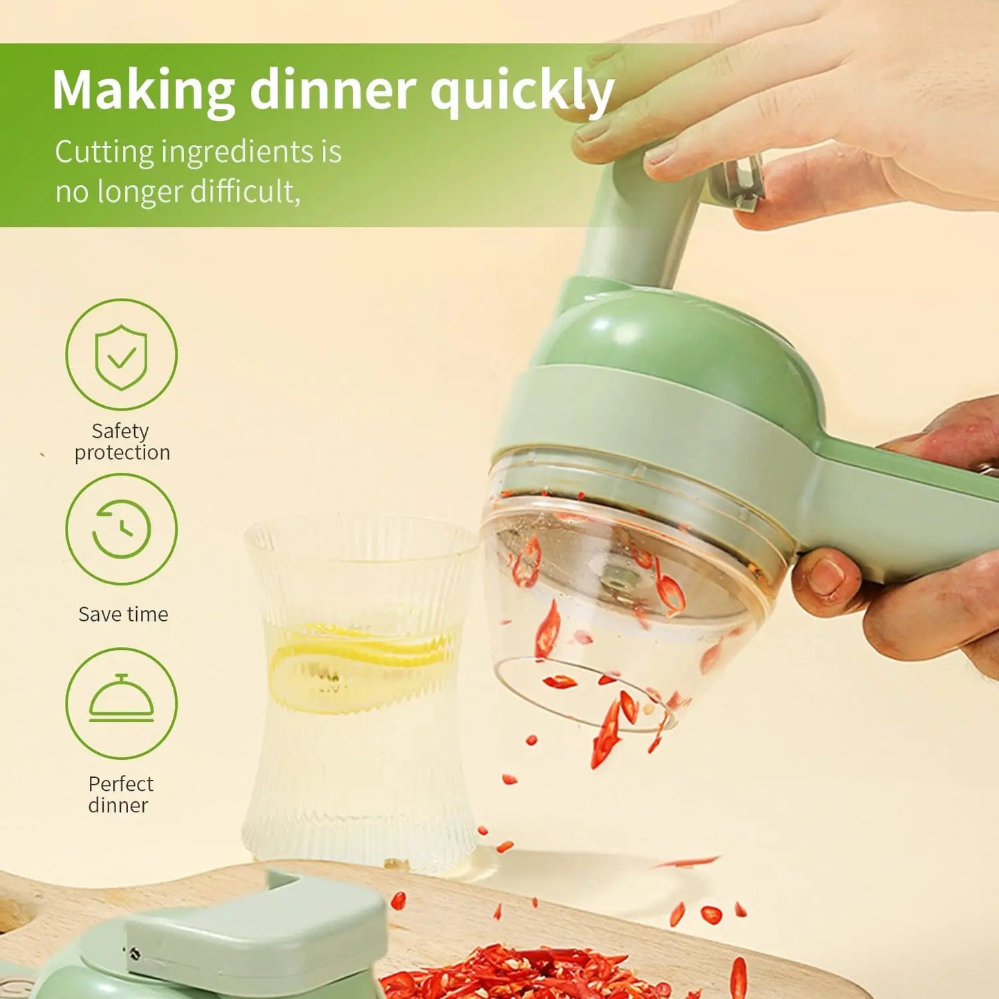 4-in-1 Vegetable Cutter | Wireless Handheld Electric Chopper & Slicer