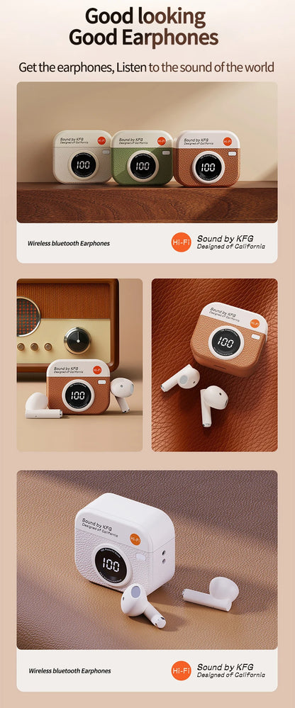 RetroCam TWS Earbuds – Vintage Camera-Inspired Wireless Earphones with LED Display & 36H Playtime