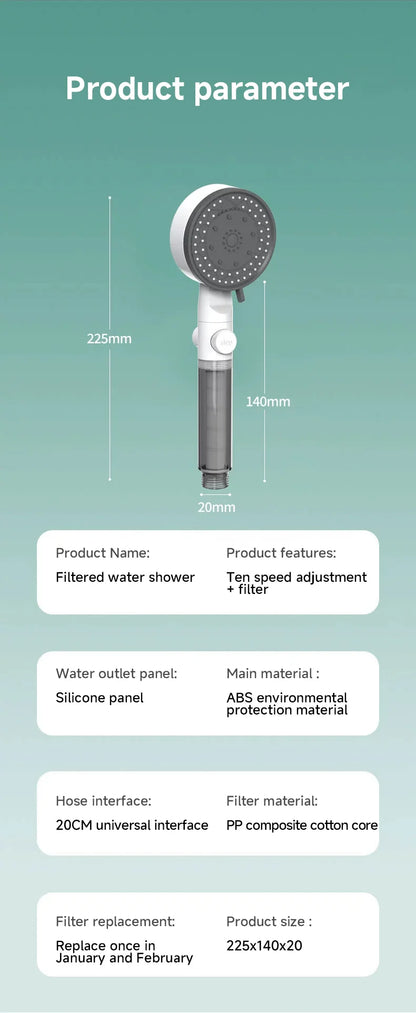 High Quality 8 Mode Shower Head Water Filter Adjustable High Pressure Shower Portable One-Key Stop Shower Bathroom Accessories