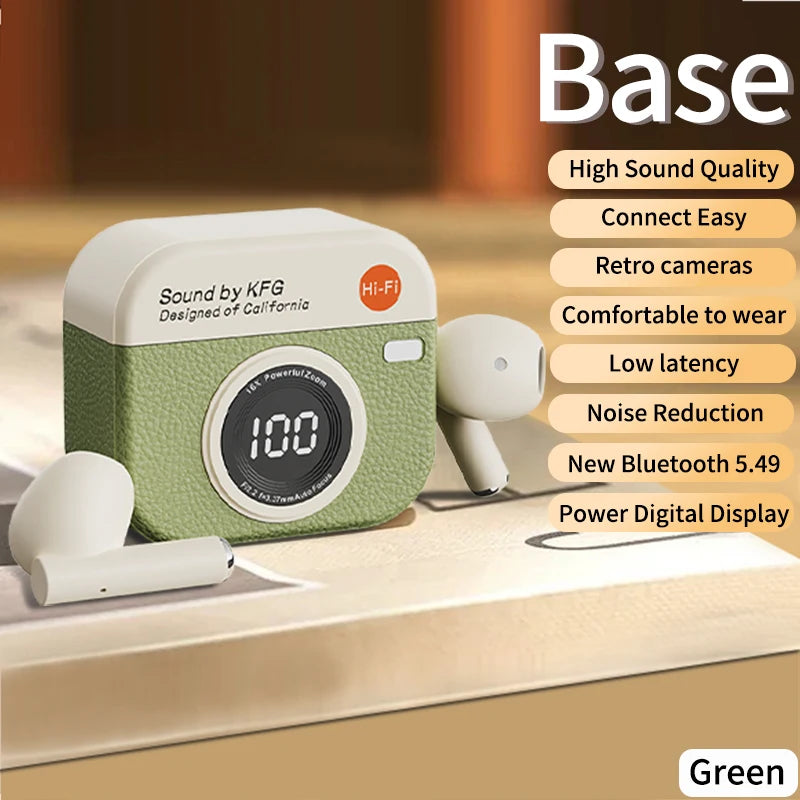 RetroCam TWS Earbuds – Vintage Camera-Inspired Wireless Earphones with LED Display & 36H Playtime