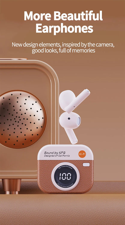 RetroCam TWS Earbuds – Vintage Camera-Inspired Wireless Earphones with LED Display & 36H Playtime