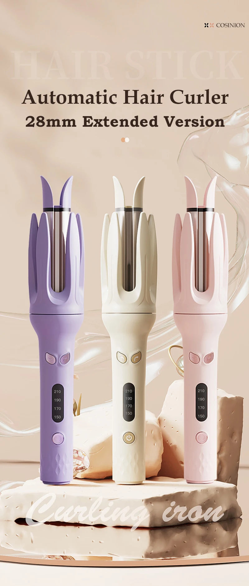Automatic Rotating Hair Curler – 28mm Ceramic Curling Wand with Negative Ions