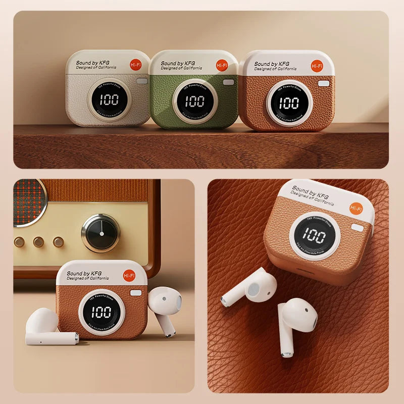 RetroCam TWS Earbuds – Vintage Camera-Inspired Wireless Earphones with LED Display & 36H Playtime