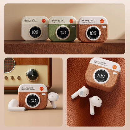 RetroCam TWS Earbuds – Vintage Camera-Inspired Wireless Earphones with LED Display & 36H Playtime