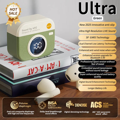RetroCam TWS Earbuds – Vintage Camera-Inspired Wireless Earphones with LED Display & 36H Playtime
