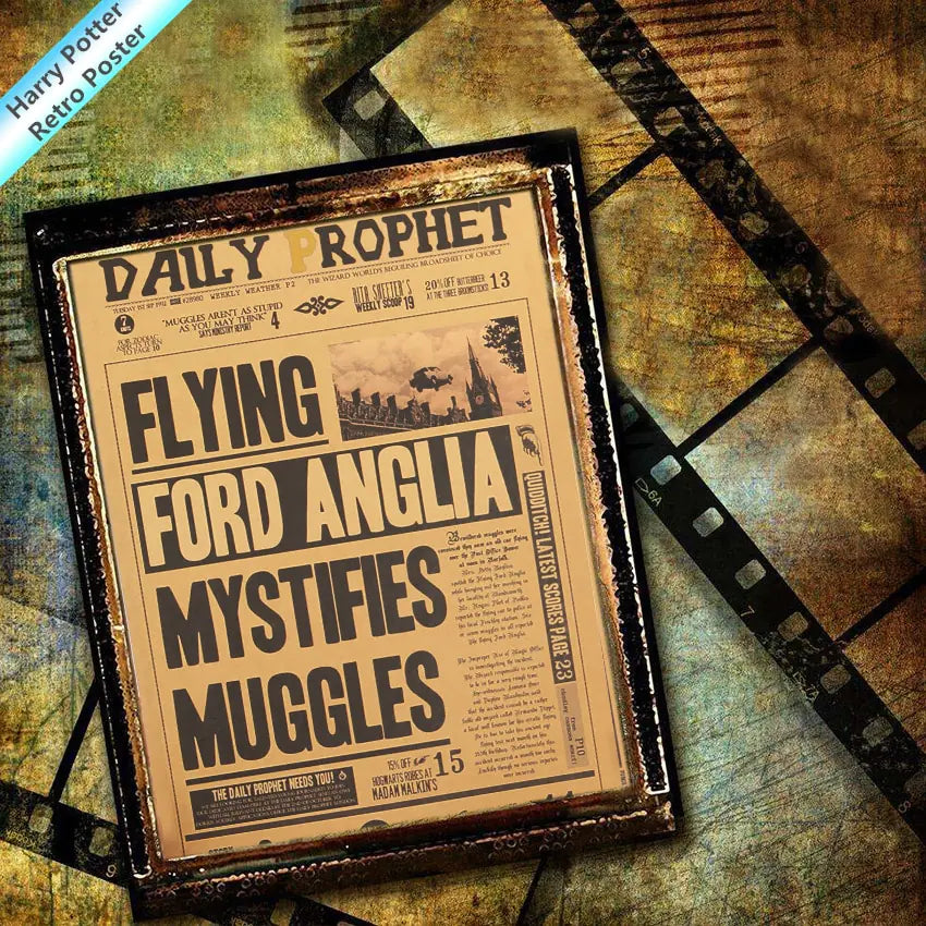 Harry Potter Daily Prophet Flying Car Vintage Poster