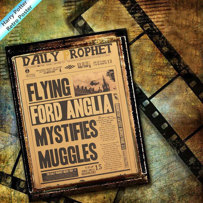 Harry Potter Daily Prophet Flying Car Vintage Poster